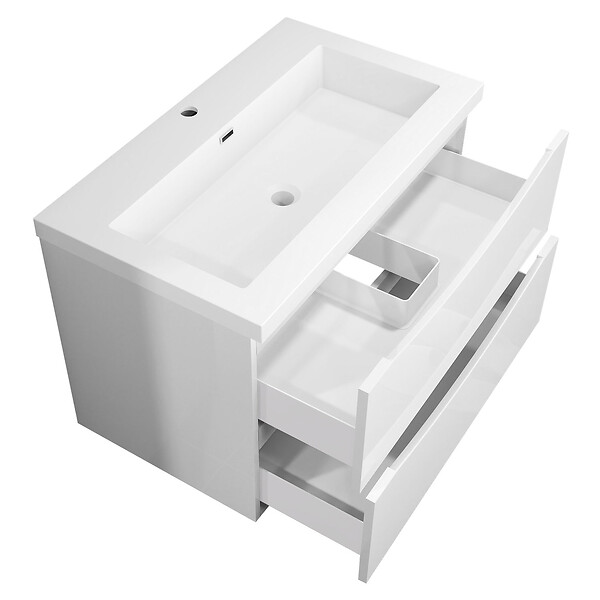 AICA SANITAIRE - Meuble de salle de bain suspendu 80 cm, 2 tiroirs, avec vasque blanche,MDF blanc - large
