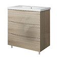 AICA SANITAIRE - Meuble de salle de bain 80 cm, 3 tiroirs, MDF chêne, avec vasque + pieds - vignette