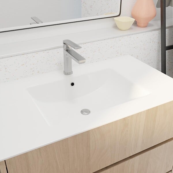 AURLANE - Pack Meuble Salle de Bains 80 cm Chêne Clair, 3 tiroirs avec Vasque Céramique - XENOS - large