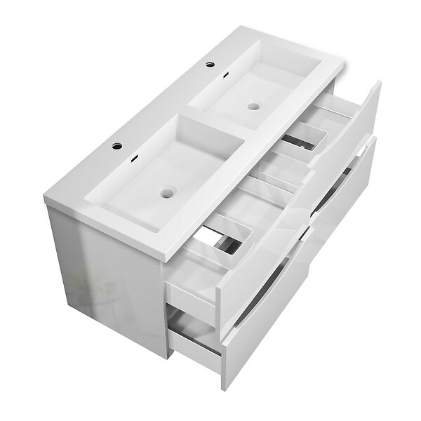 AICA SANITAIRE - Meuble de salle de bain suspendu 120 cm, 4 tiroirs, avec vasque blanche,MDF blanc - large