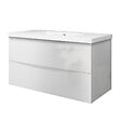 AICA SANITAIRE - Meuble de salle de bain 100 cm, 3 tiroirs, MDF blanc, avec vasque + pieds - vignette