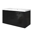 AICA SANITAIRE - Meuble de salle de bain suspendu 100 cm, 2 tiroirs, avec vasque,MDF noir brillant - vignette