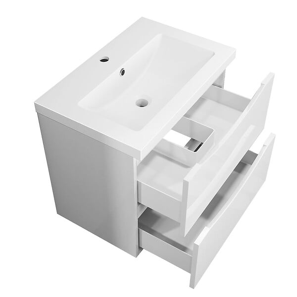 AICA SANITAIRE - Meuble de salle de bain suspendu 60 cm, 2 tiroirs, avec vasque,MDF blanc - large