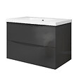 AICA SANITAIRE - Meuble de salle de bain suspendu 80 cm, 2 tiroirs, avec vasque,MDF anthracite - vignette