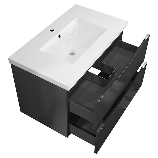 AICA SANITAIRE - Meuble de salle de bain suspendu 80 cm, 2 tiroirs, avec vasque,MDF anthracite - large