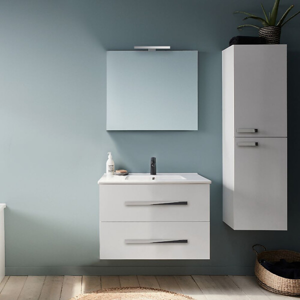 JACOB DELAFON - Pack meuble vasque 60 cm Ola up blanc + miroir + spot - large