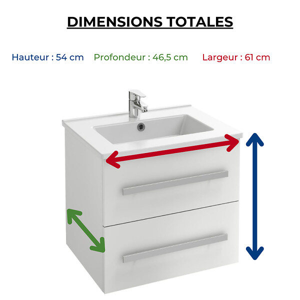 JACOB DELAFON - Pack meuble vasque 60 cm Ola up blanc + miroir + spot - large
