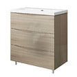 AICA SANITAIRE - Meuble de salle de bain 80 cm, 3 tiroirs, MDF brilliant chêne, avec vasque + pieds - vignette