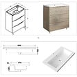 AICA SANITAIRE - Meuble de salle de bain 80 cm, 3 tiroirs, MDF brilliant chêne, avec vasque + pieds - vignette