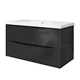 AICA SANITAIRE - Meuble de salle de bain 100 cm, 3 tiroirs, MDF noir, avec vasque + pieds - vignette