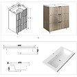 AICA SANITAIRE - Meuble de salle de bain à poser au sol brilliant 80 cm, 3 tiroirs, MDF chêne, avec vasque + pieds - vignette