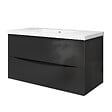 AICA SANITAIRE - Meuble de salle de bain suspendu 100 cm, 2 tiroirs, avec vasque,MDF noir - vignette