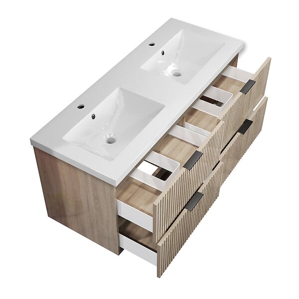 AICA SANITAIRE - Meuble de salle de bain suspendu 120 cm, 4 tiroirs, avec vasque,MDF chêne - large
