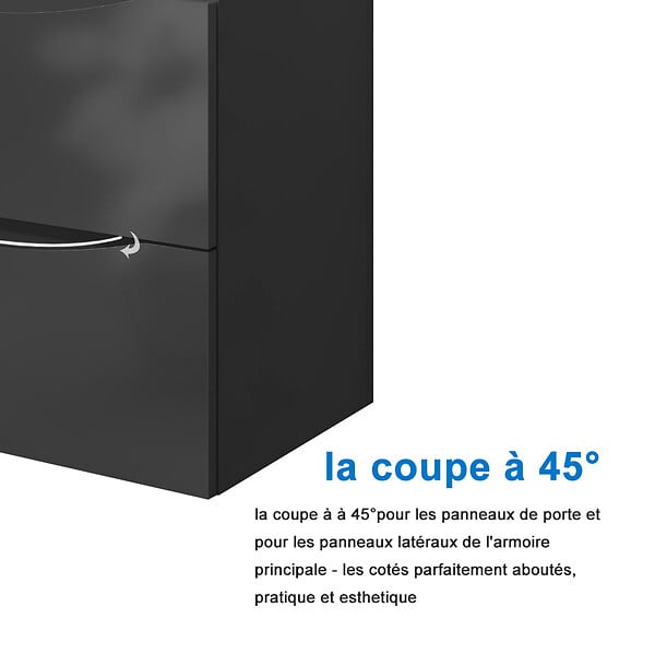 AICA SANITAIRE - Meuble de salle de bain suspendu 60 cm, 2 tiroirs, avec vasque,MDF anthracite - large