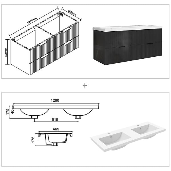 AICA SANITAIRE - Meuble de salle de bain suspendu 120 cm, 4 tiroirs, avec vasque,MDF anthracite - large