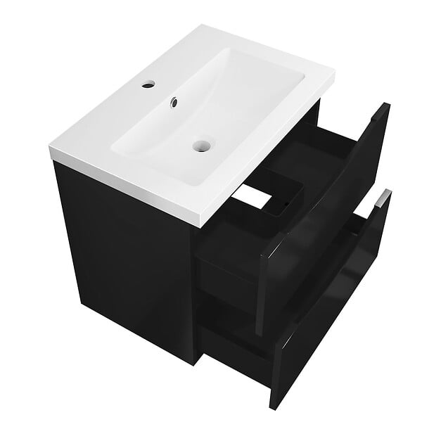 AICA SANITAIRE - Meuble de salle de bain suspendu 60 cm, 2 tiroirs, avec vasque,MDF noir - large
