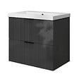 AICA SANITAIRE - Meuble de salle de bain suspendu 60 cm, 2 tiroirs, avec vasque,MDF anthracite brillant - vignette