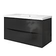 AICA SANITAIRE - Meuble de salle de bain suspendu 100 cm, 2 tiroirs, avec vasque,MDF anthracite - vignette