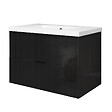 AICA SANITAIRE - Meuble de salle de bain suspendu 80 cm, 2 tiroirs, avec vasque,MDF noir brillant - vignette