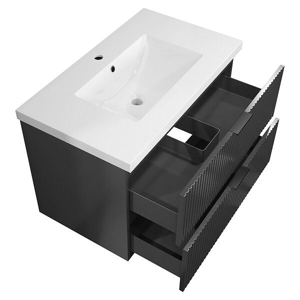 AICA SANITAIRE - Meuble de salle de bain suspendu 80 cm, 2 tiroirs, avec vasque,MDF anthracite brillant - large