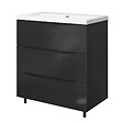 AICA SANITAIRE - Meuble de salle de bain 80 cm, 3 tiroirs, MDF brilliant anthracite, avec vasque + pieds - vignette