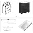 AICA SANITAIRE - Meuble de salle de bain 80 cm, 3 tiroirs, MDF brilliant anthracite, avec vasque + pieds - vignette