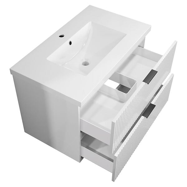 AICA SANITAIRE - Meuble de salle de bain suspendu 80 cm, 2 tiroirs, avec vasque,MDF blanc brillant - large