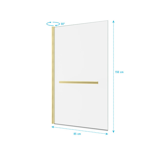 AURLANE - Pare baignoire Pivotant avec Porte-Serviette 85x150cm - Or Doré Brossé - Verre 6mm - TSHAPE GOLDY - large