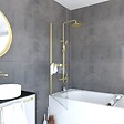 AURLANE - Pare baignoire Pivotant avec Porte-Serviette 85x150cm - Or Doré Brossé - Verre 6mm - TSHAPE GOLDY - vignette