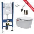 GEBERIT - Pack WC Bati-support Geberit Duofix + WC sans bride SAT + Abattant softclose + Plaque blanche + Brosse de toilette OFFERTE - vignette