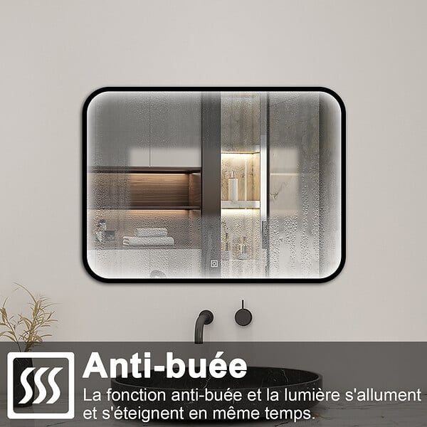 AICA SANITAIRE - Miroir LED pour Salle de Bain 90x70 cm - Anti-Buée, Lumière tricolore et Dimmable - large