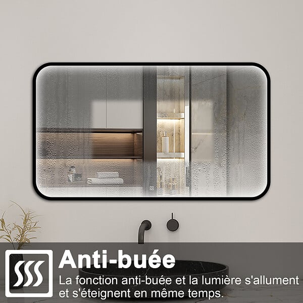 AICA SANITAIRE - Miroir LED pour Salle de Bain 120x70 cm - Anti-Buée, Lumière tricolore et Dimmable - large