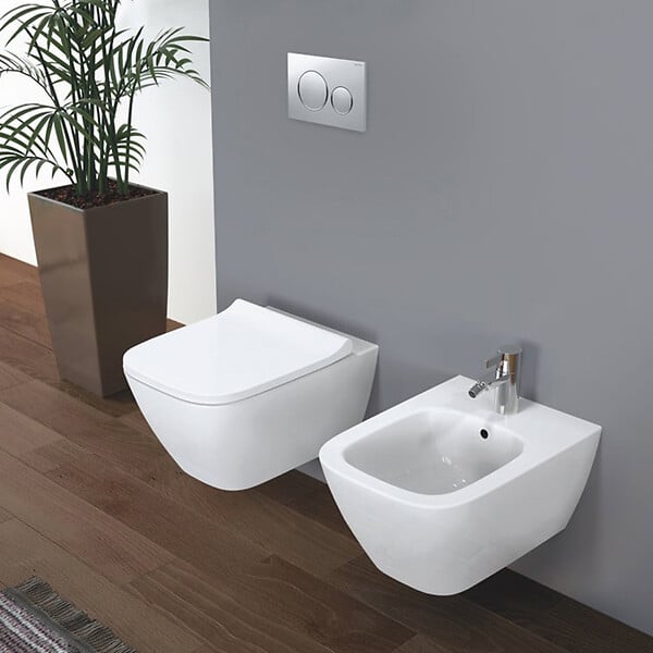 GEBERIT - Geberit Smyle Square WC suspendu Rimfree avec fixations invisibles, caréné, avec abattant softclose slim (500.683.00.2) - large