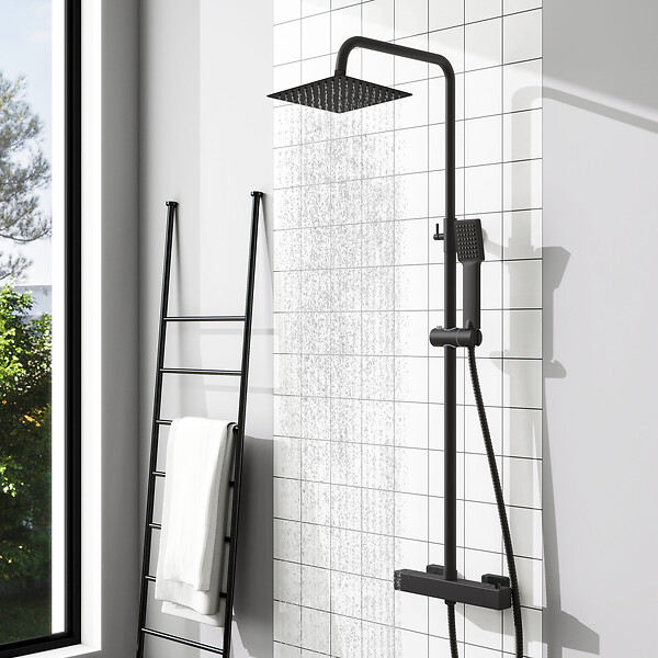 AICA SANITAIRE - Colonne de douche thermostatique noir-Chrome-Laiton&Inox - large