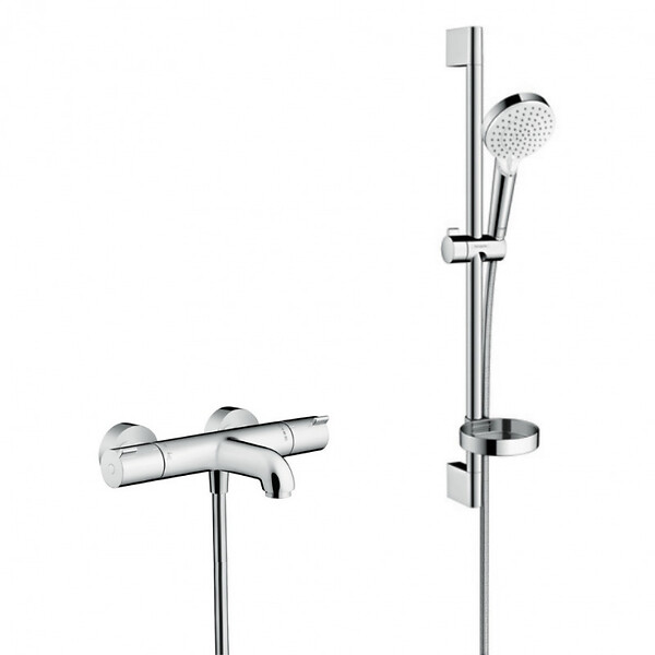 HANSGROHE - Hansgrohe Ecostat 1001 CL Pack Mitigeur Thermostatique bain/douche + Set de douche Crometta Vario avec porte-savon (13201000-Crometta2) - large