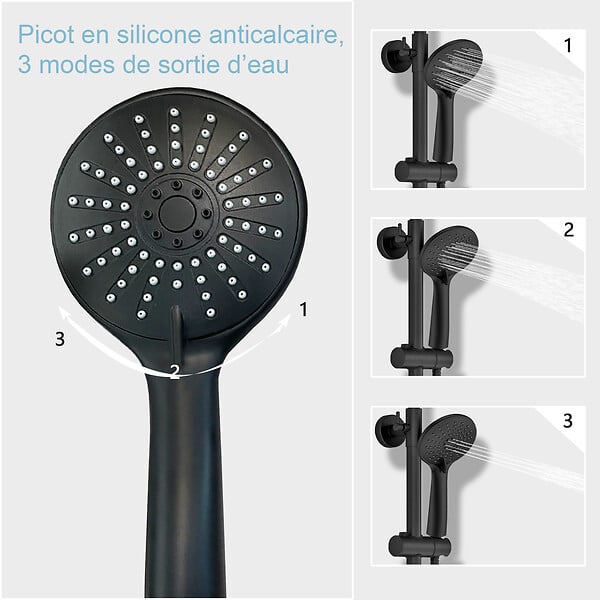 AICA SANITAIRE - Colonne de douche thermostatique noir-Chrome-Laiton&Inox - large