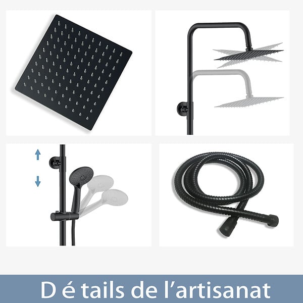 AICA SANITAIRE - Colonne de douche thermostatique noir-Chrome-Laiton&Inox - large
