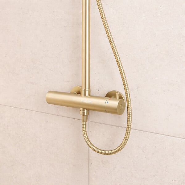 AURLANE - Colonne de douche Mécanique finition Or Doré Brossé - 133x26x52 cm - MOLLY GOLD - large