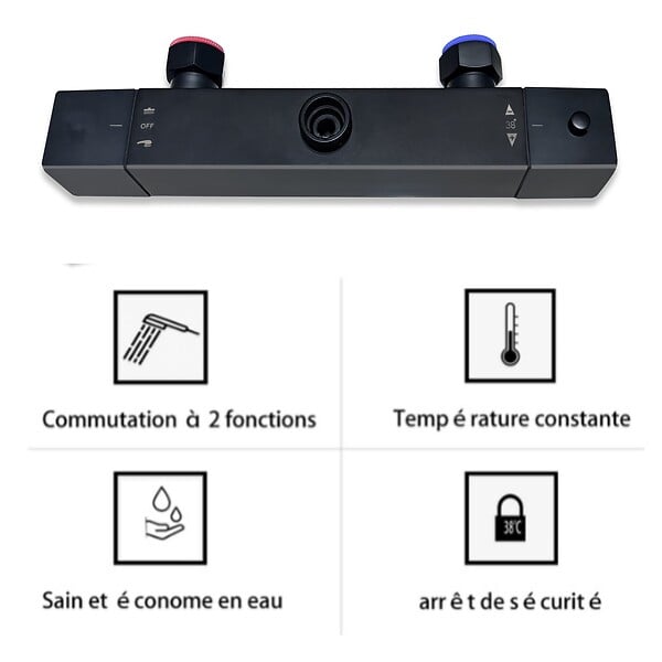 AICA SANITAIRE - Colonne de douche thermostatique noir-Chrome-Laiton&Inox - large