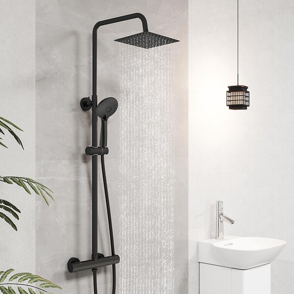 AICA SANITAIRE - Colonne de douche thermostatique noir-Chrome-Laiton&Inox - large
