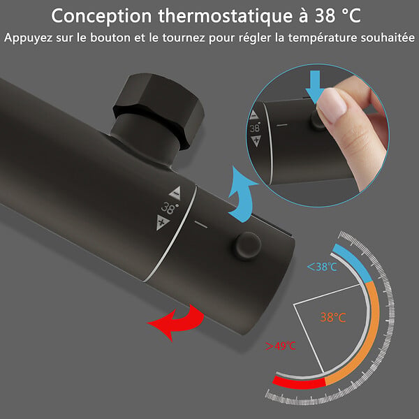 AICA SANITAIRE - Colonne de douche thermostatique noir-Chrome-Laiton&Inox - large