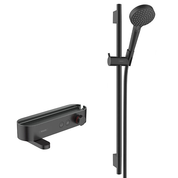 HANSGROHE - Hansgrohe ShowerTablet Select Set Mitigeur Thermostatique douche/bain + douche avec douchette à main 2 jets + Barre Unica 65 cm, Noir mat - large