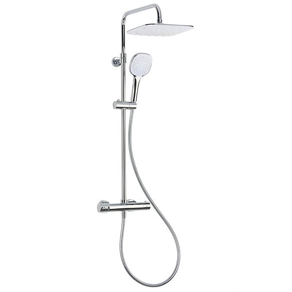 OPTIMA - Optima colonne de douche avec mitigeur thermostatique, tête de douche XXL 250 mm, douchette 3 jets, Blanc/Chrome (OPTIMASSTZ) - large