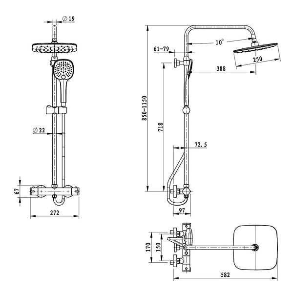 OPTIMA - Optima colonne de douche avec mitigeur thermostatique, tête de douche XXL 250 mm, douchette 3 jets, Blanc/Chrome (OPTIMASSTZ) - large
