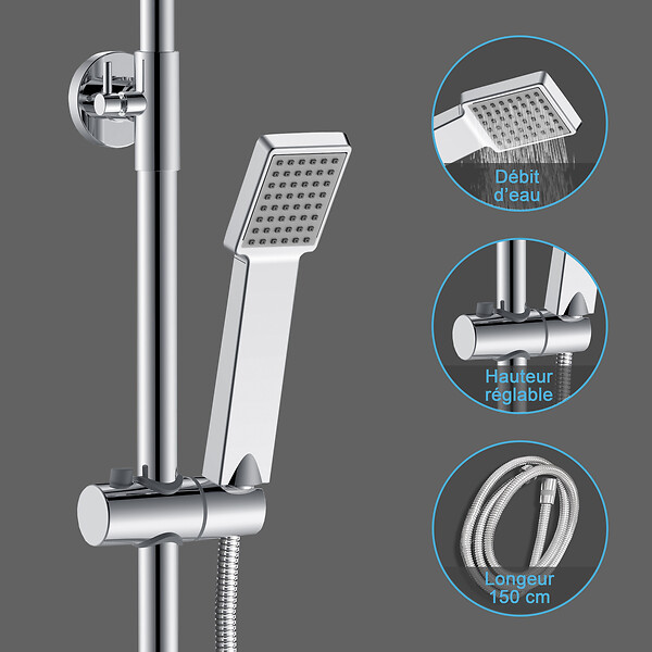 AICA SANITAIRE - Colonne de douche thermostatique-Chrome-Laiton&Inox - large