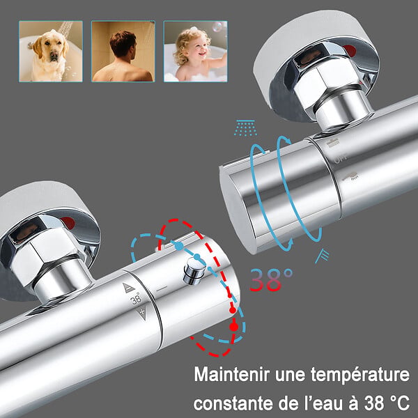 AICA SANITAIRE - Colonne de douche thermostatique-Chrome-Laiton&Inox - large