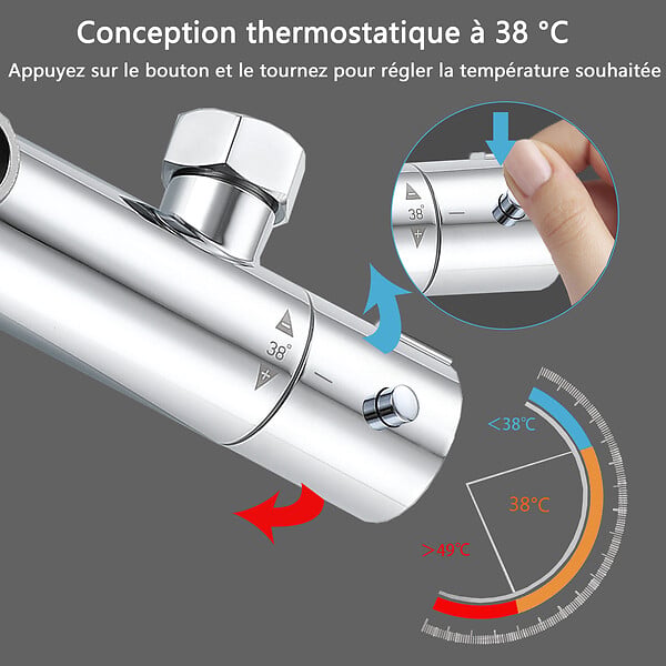 AICA SANITAIRE - Colonne de douche thermostatique-Chrome-Laiton&Inox - large