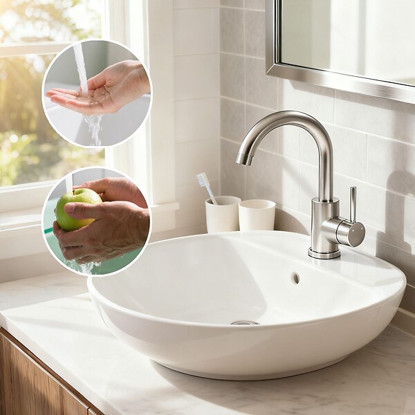 AICA SANITAIRE - Robinet de Salle de Bain Haut en Acier Inoxydable 304 Robinet Lavabo 158mm de Hauteur, Mitigeur Monocommande Finition Brossée - large