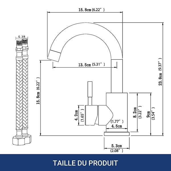 AICA SANITAIRE - Robinet de Salle de Bain Haut en Acier Inoxydable 304 Robinet Lavabo 158mm de Hauteur, Mitigeur Monocommande Finition Brossée - large