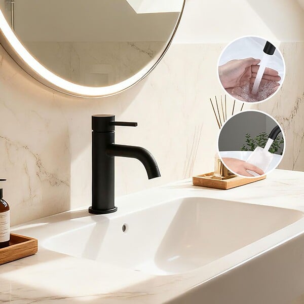 AICA SANITAIRE - Robinet de Salle de Bain Bas en Acier Inoxydable 304 Robinet Lavabo, Mitigeur Monocommande Finition Noire Mate - large